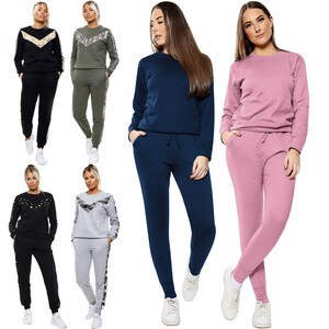 Womens Tracksuit Set Ladies Side Panel Print 2pc Co Ord Loungewear  Tracksuit New