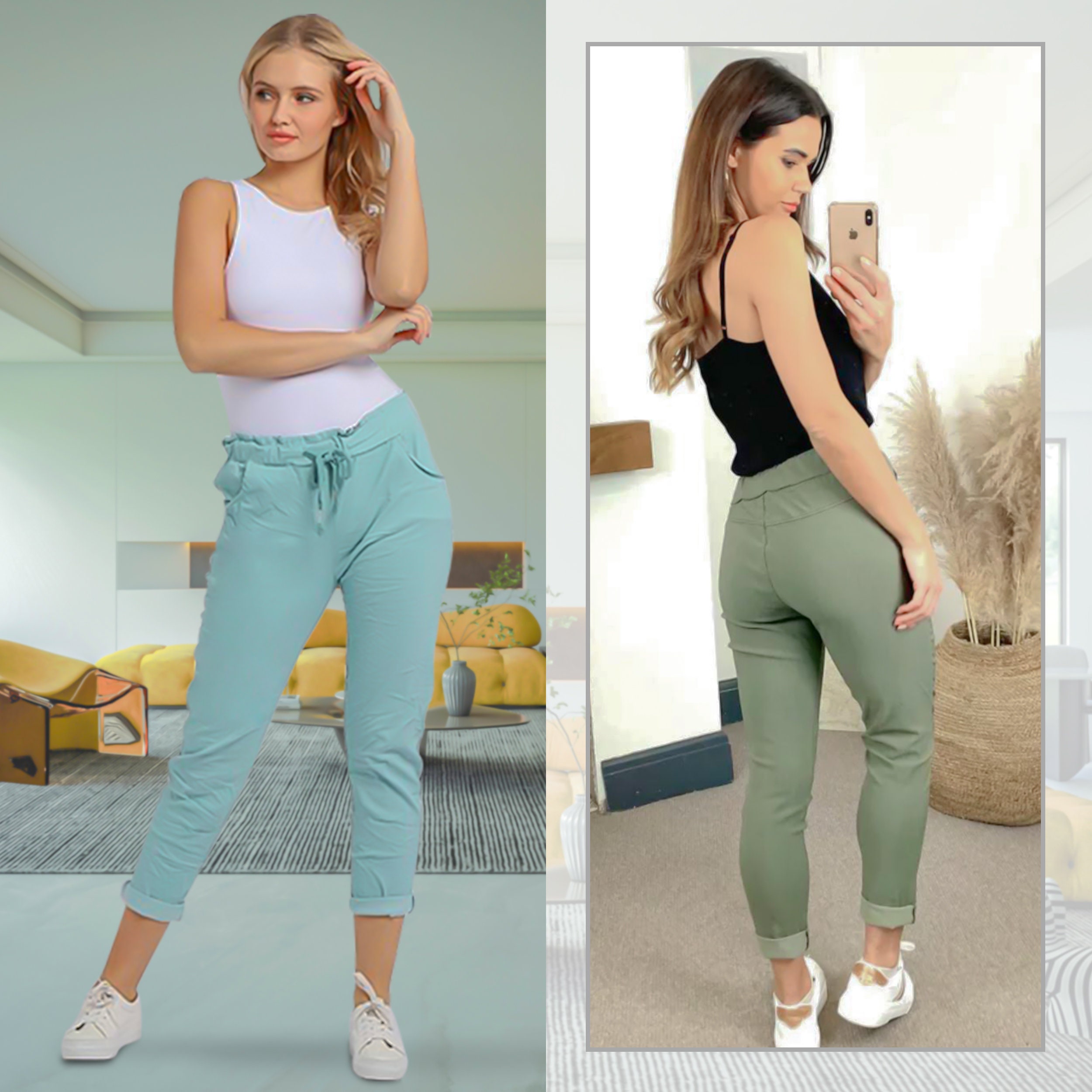 Italian Ladies Women Soft Stretch Cargo Magic Trouser Jogger Pant Plus XL  Size