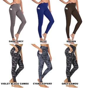 Women High Waisted Plain and Printed Yoga Leggings with Pockets Moisture Wicking Sweat Absorbing Buttery Soft Opaque Fabric, Workout & Gym zdjęcie 4