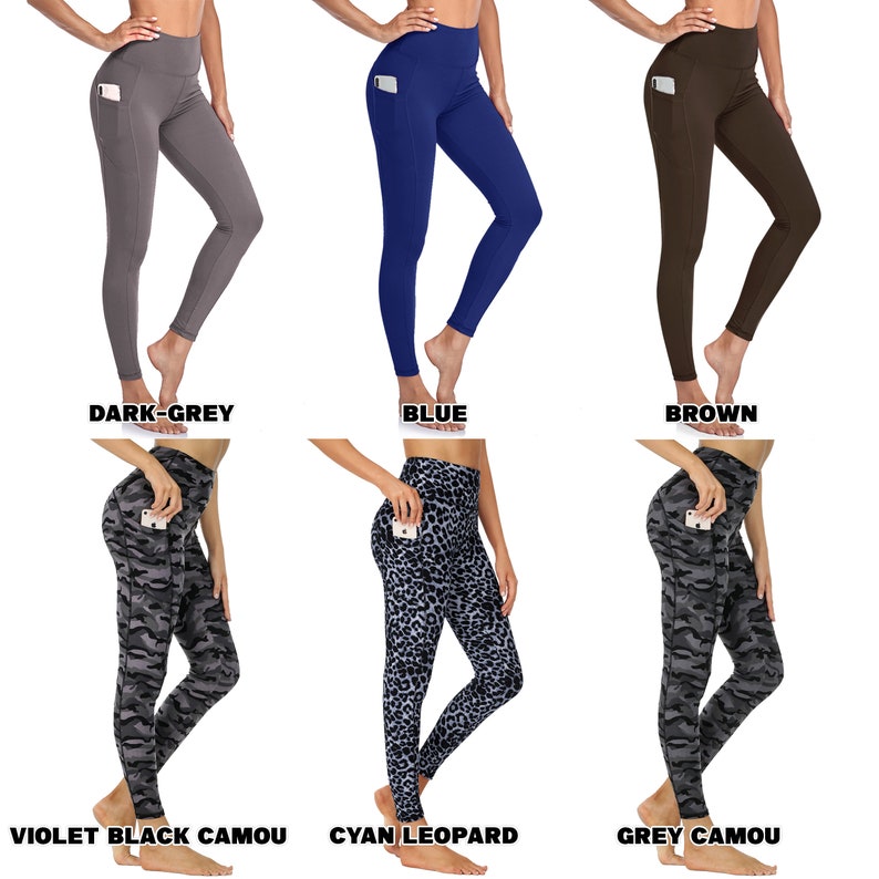 Women High Waisted Plain and Printed Yoga Leggings with Pockets Moisture Wicking Sweat Absorbing Buttery Soft Opaque Fabric, Workout & Gym zdjęcie 4