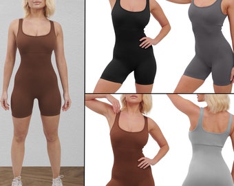 Womens Ribbed Jumpsuit Ladies Strap Bodycon Seamless Cami Romper Stretch Unitard