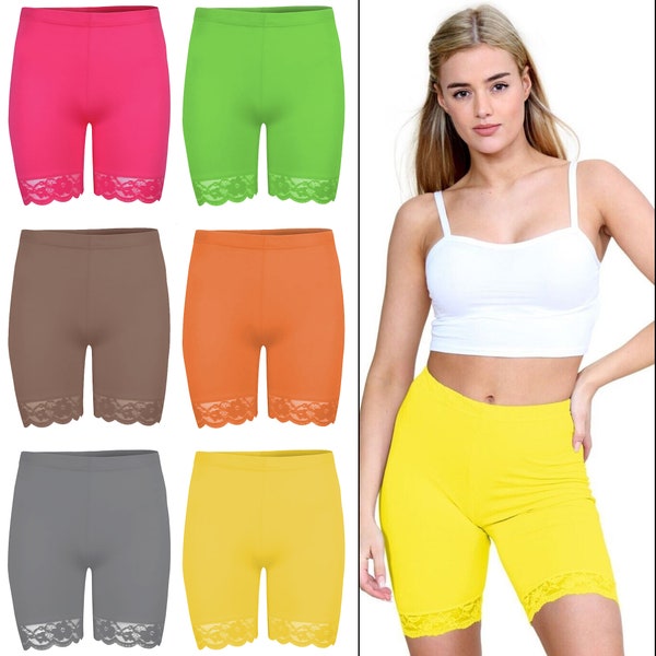 Womens Lace Trim Cycling Shorts Ladies Active Scallop Hot Pants Gym Tights Yoga