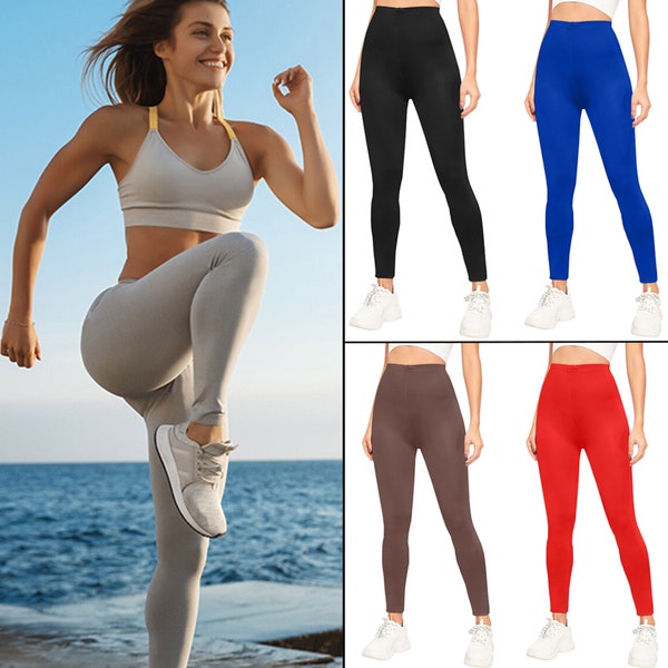 Womens Plain Legging Ladies Yoga Pants Fitness Running Workout Bottoms Elastic Tights Seamless Leggings Sports Trouser Casual Wear