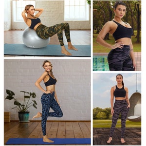 Leggings de yoga taille haute unis et imprimés avec poches évacuant l'humidité et absorbant la transpiration, tissu doux et opaque, entraînement et salle de sport image 2