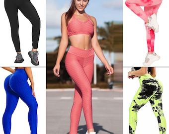 Mallas con glúteos para mujer, pantalones de Yoga de cintura alta, anticelulitis, gimnasio, correr, panal texturizado, Push Up, medias inferiores