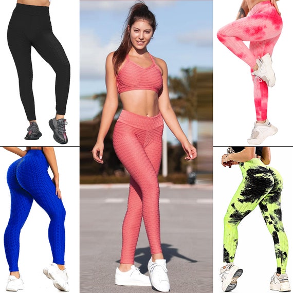 Womens Scrunch Butt Leggings High Waist Yoga Pants Anti Cellulite Gym  Running Textured Honeycomb Push up Booty Bottom Tights 