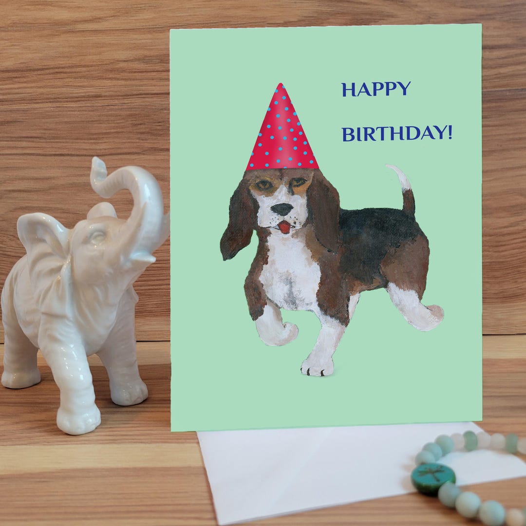 Beagle Birthday Card | Dog Art, Printable Gift (instant Download) - Etsy