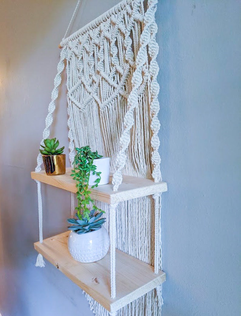 Macrame Hanging Shelf Rope Window Plant Shelf Hanging Plant Etsy