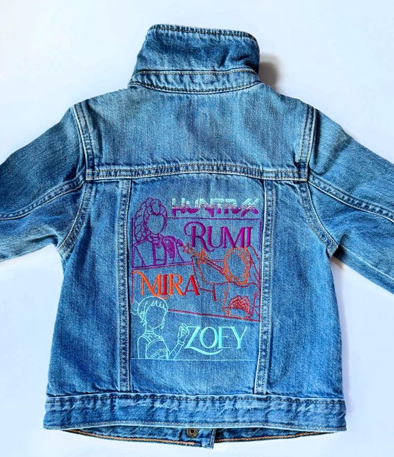 Girls and Boys denim jacket, band jacket, Demon Jacket, K Pop Demon Hunters, Huntrix