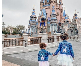 Personalized jean jacket, girls jean jacket, baby/toddler jean jacket personalized, Magical Castle, Princess jacket