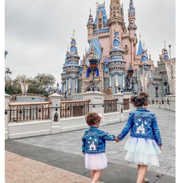 Personalized jean jacket, girls jean jacket, baby/toddler jean jacket personalized, Magical Castle, Princess jacket