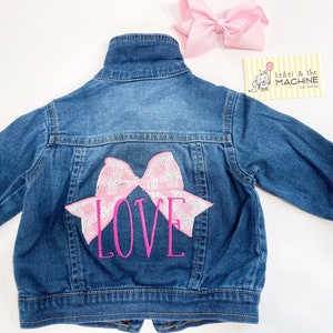 Gingham Bow Jean Jacket: Embroidered &#39;LOVE&#39; Toddler Denim