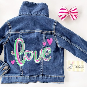 Embroidered &#39;Love&#39; Denim Jacket: Upcycled Toddler Jean Jacket