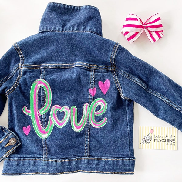 Balloon LOVE Pink jean jacket, girls jean jacket, embroidered cute jean jacket 3t, toddler jean jacket personalized