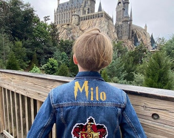 Personalized jean jacket, girls and boys jean jacket, baby/toddler jean jacket personalized, scorcerer jean jacket.