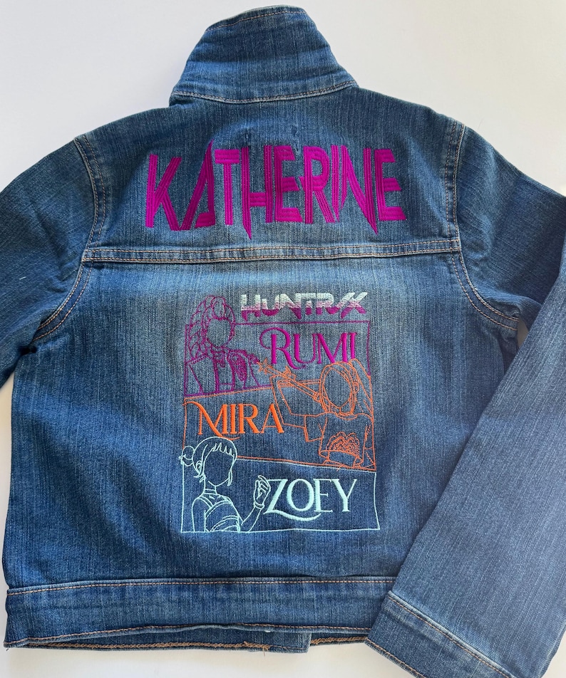 Personalized Denim Jacket, Embroidered Demon Hunter, Kpop Band Jacket afbeelding 3