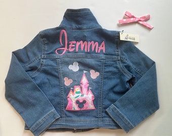Disney jean jacket Personalized baby/toddler/girls, Magical Castle denim  jacket, Princess jean jacket for girls