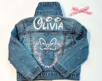 Personalized jean jacket, girls jean jacket, baby/toddler jean jacket personalized, Mouse ears personalized jacket.