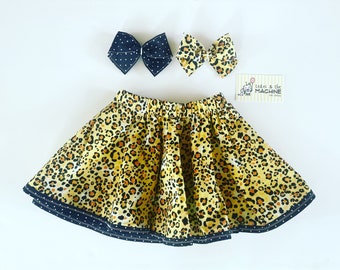 Reversible Modern Cheetah Circle Skirt/ Toddler Twirl Skirt with bow/ Reversible skirt for girls, Animal print