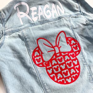 Happiest Place on Earth baby/toddler/girls personalized jean jacket, Disney Personalized Denim Jacket. Girls denim jacket Minnie Ears modern