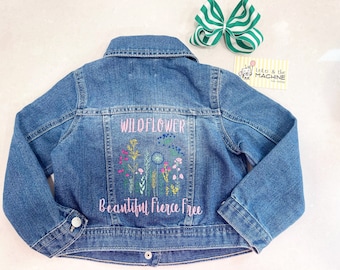 Wild Flower jean jacket, girls jean jacket, embroidered cute jean jacket kids, toddler jean jacket personalized