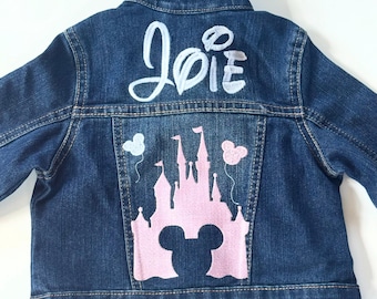 Personalized Castle Denim Jacket, Embroidered Name, Toddler/Babies/Girls