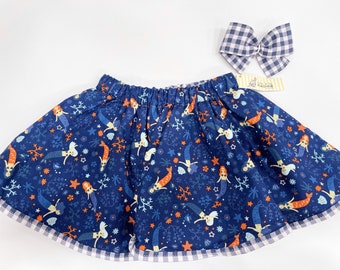 Falda reversible de sirena y círculo gingham / Falda giratoria para niños pequeños / Falda reversible para niñas, sirenas en abundancia