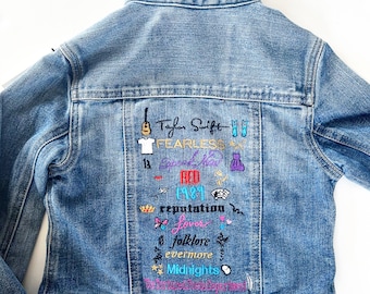 Swiftie Jean Jacket, girls Taylor Swift Jean Jacket, girls and toddlers jean jacket.  Personalized option. Eras Tour Jacket