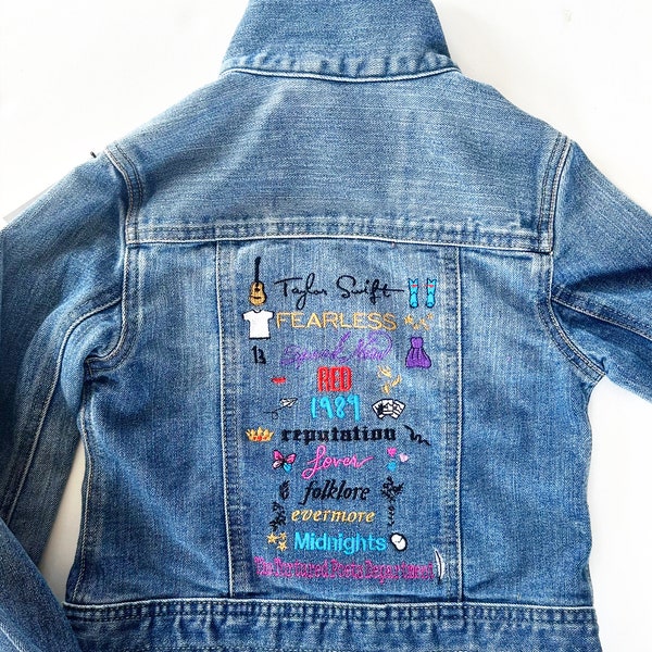 Swiftie Jean Jacket, girls Taylor Swift Jean Jacket, girls and toddlers jean jacket.  Personalized option. Eras Tour Jacket