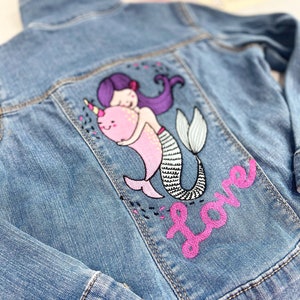 Embroidered Mermaid & Narwhal Jean Jacket: Personalized Kids Denim