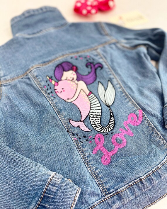 Mermaid and Norwal LOVE Jean Jacket Girls Jean Jacket Embroidered Cute Jean Jacket Kids Toddler Jean Jacket Personalized Etsy Canada
