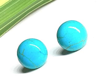 Simple Turquoise Studs, 10mm Round Earrings, Stainless Steel