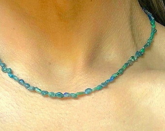Collier de perles d'opale bleue, fermoir en argent sterling, bijoux en pierres précieuses