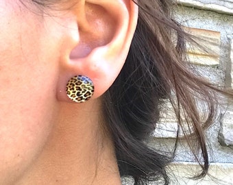Cheetah Print Stud Earrings, Stainless Steel, Handmade
