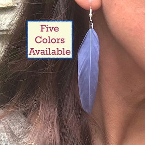Boucles d&#39;oreilles en vraies plumes, plumes simples aux couleurs vives, pendentif bohème, bijoux de festival, cadeaux uniques pour femme