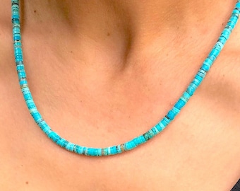 Beaded Turquoise Necklace, Real 4mm Kingman Stones, Southwest Jewelry Boho Gifts for Women
