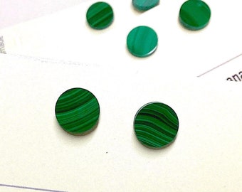 Malachite Flat Round Studs for Men or Women, Green Stone Earrings, Coin Shaped, Small Unique Gifts, Unisex