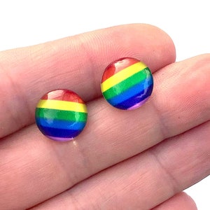 Rainbow Stud Earrings: 12mm Glass Print on Stainless Steel
