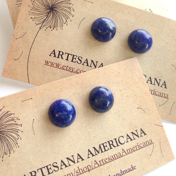 Lapis Lazuli Studs, Big Blue Stone, Stud Earrings, Natural Stones, Round, Royal Blue, Lapis Earring Gift, Dark Blue, Stainless Steel Posts