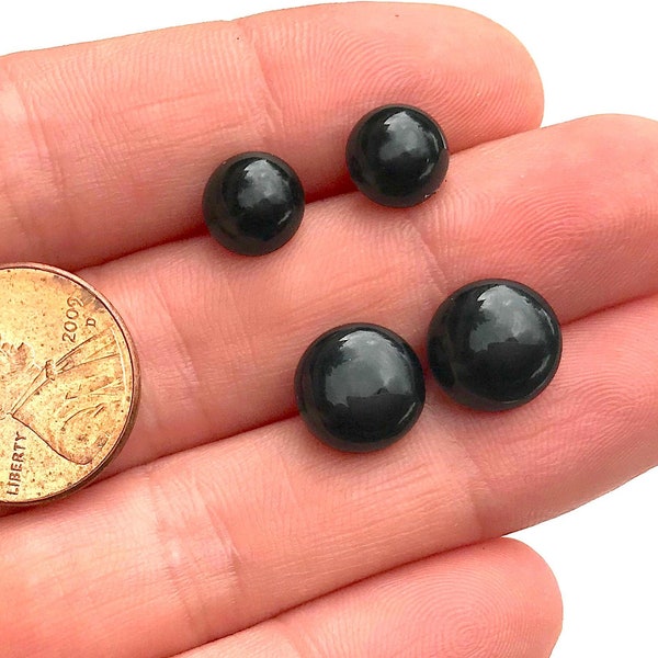 Black Agate Stone Earrings, Studs for Men or Women, Simple Earring Gift, Round 10 mm or 8