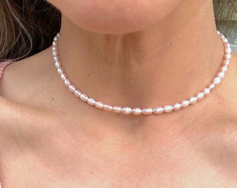 Pink Pearl Choker, Freshwater Pearls, Pale, Necklaces for Women, Small Beaded Color, Jewelry Gifts