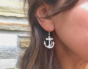 Anchor Earrings for Women, Silver Dangle Earring, Small and Simple Charm, Nautical Jewelry, Little Gifts for Her