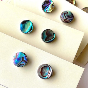 Abalone Shell Earrings, Coin Shape Studs on Stainless Steel, Unique Gifts for Women or Men, Beach