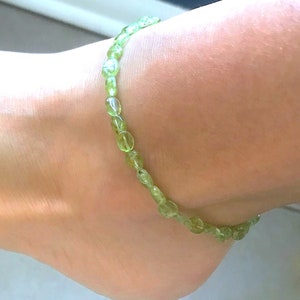 Peridot Anklet, Beaded Ankle Bracelet, Genuine Gemstones, Pale Green, Jewelry Gifts Women