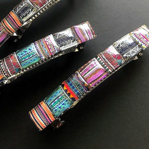 Mixed Print Hair Barrette, Ethnic Pattern, Glass Tiles, Unique Gifts for Women, Multicolor, Boho Clip