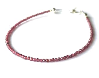 Dainty Garnet Bracelet, Beaded Minimalist Jewelry, Tiny 2mm Pink Beads, Gifts for Women, Christmas