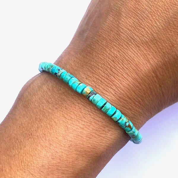 Arizona Turquoise Bracelet with Heishi Cut Stones, Genuine Turquoise, Beaded Jewelry Gifts for Women, Kingman, Real