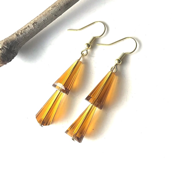 CLEARANCE Glass Drop Earrings, Warm Orange Brown Color, Unique Dangle for Women, Earring for Fall