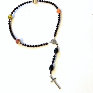 Eclectic Rosary,  Handmade with Black Matte Stone and Paper Beads, Religious Catholic, Colorful Beaded Rustic
