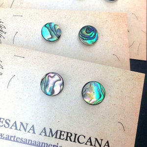 Abalone Shell Earrings, Coin Shape Studs on Stainless Steel, Unique Gifts for Women or Men, Beach